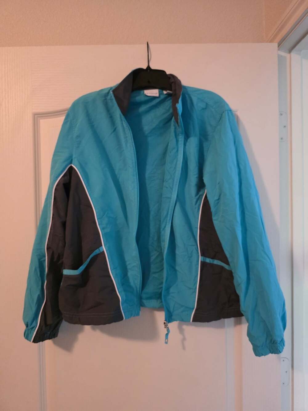 Kim Rogers Windbreaker Jacket Size Large Blue Gray Full Zip Athletic